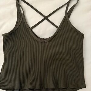 Vuori Olive Green Rib Crop Tank